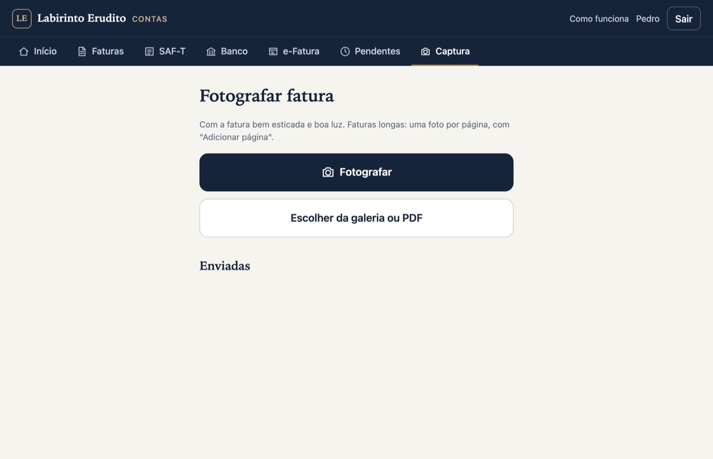 Fotografar uma fatura em papel
